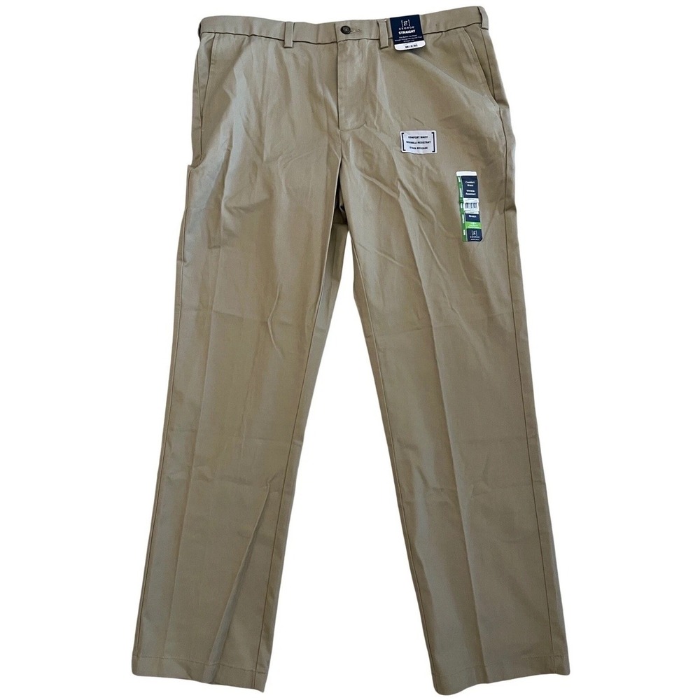 NEW! George Mens Premium Khaki Straight Fit Pants Beige 38x32 Wrinkle Resistant